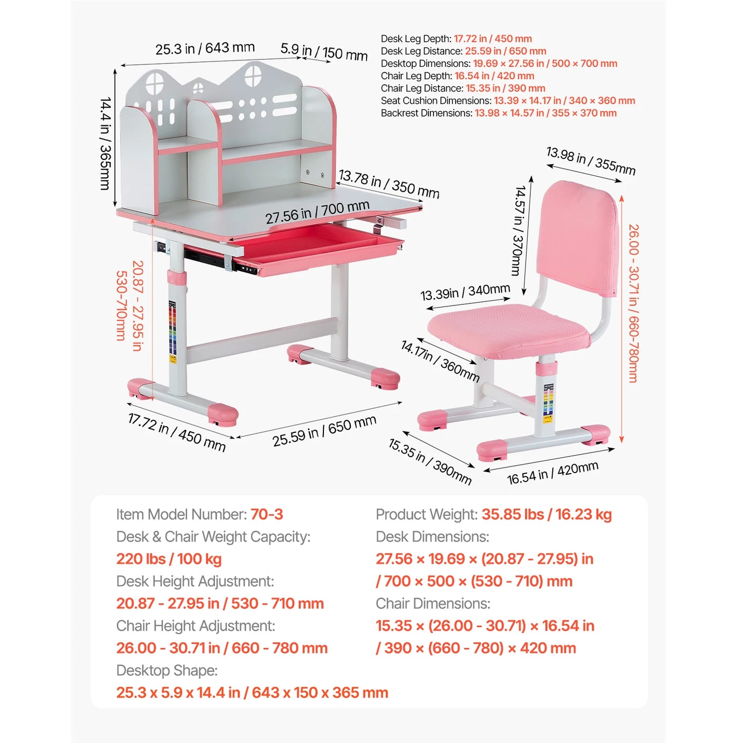 SucceBuy Kids Ergonomic Study Desk And Chair Set With Lamp