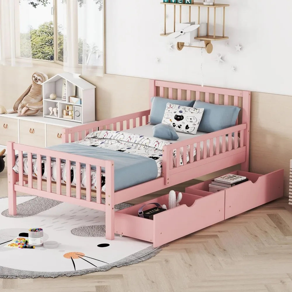 Kids Twin Bed With Guardrails Low Platform Bed For Kids