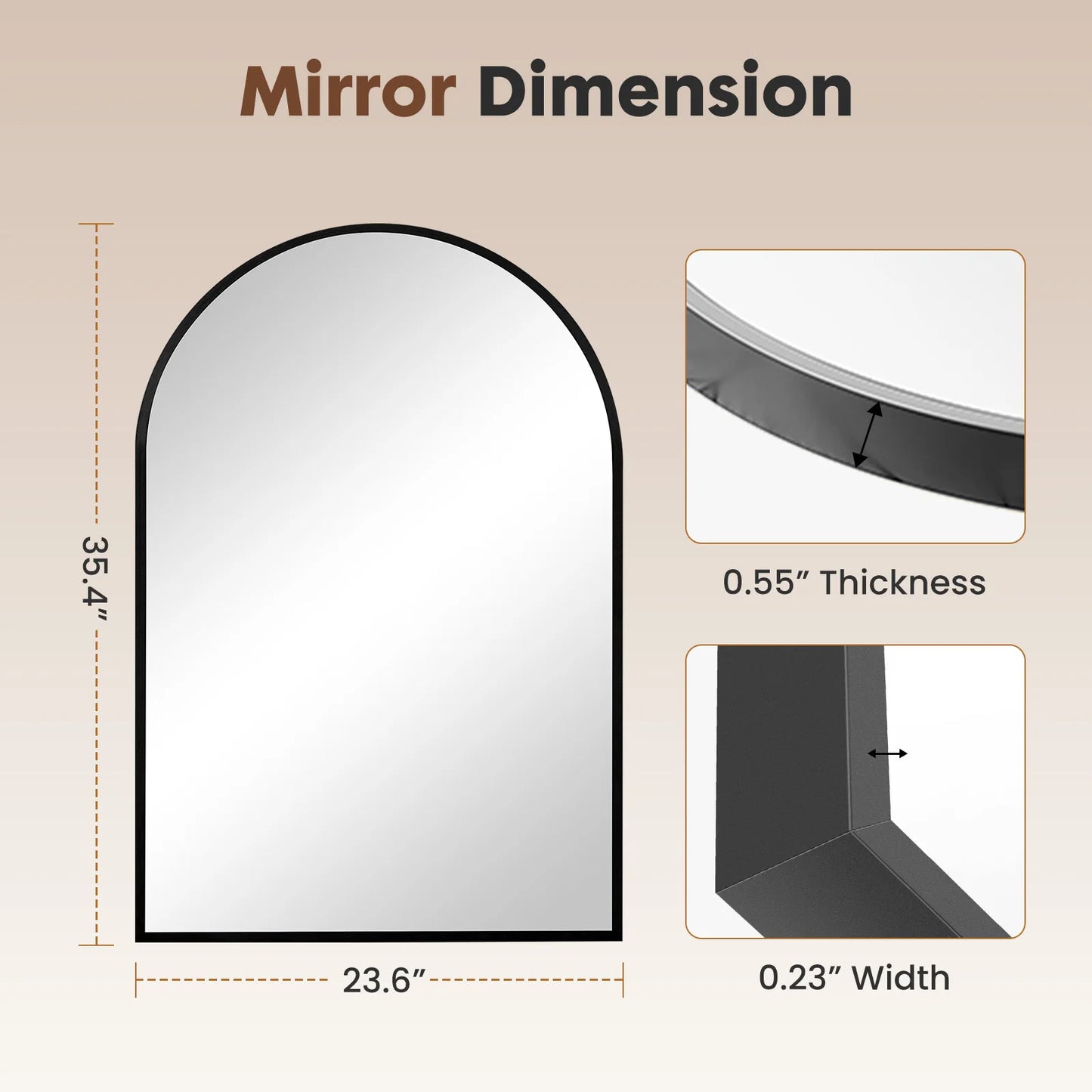 JHK Arched Metal Framed Wall Mirror Modern Home Decor