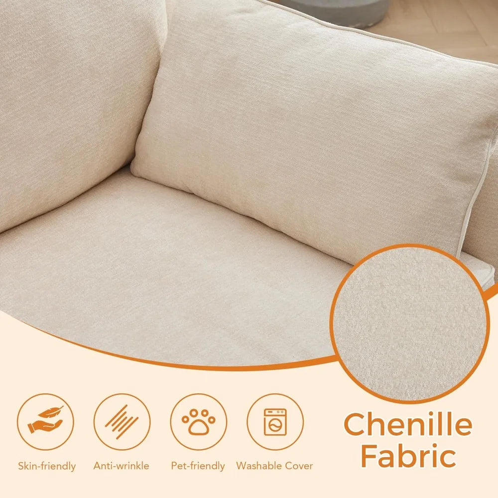 L Shaped Chenille Sectional Sofa With Movable Ottoman For Living Room