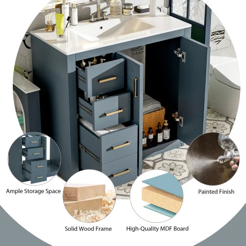 Free Standing Solid Wood Bathroom Vanity With 3 Drawers
