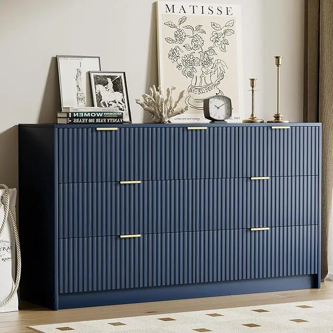 Modern 9 Drawer Dresser With Smooth Slides And Gold Handles