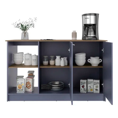 Premium Solid Wood Kitchen Island Featuring Two Doors And Wide Shelving