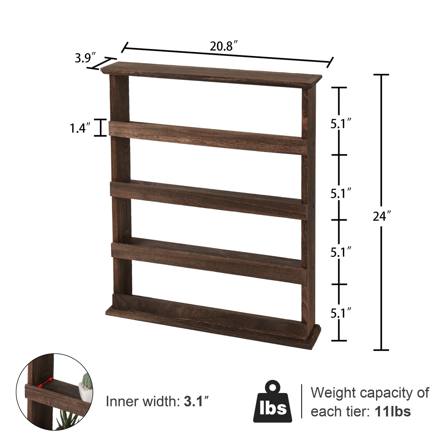 Bamboo Wall Mounted Kitchen Spice Rack Storage Organizer