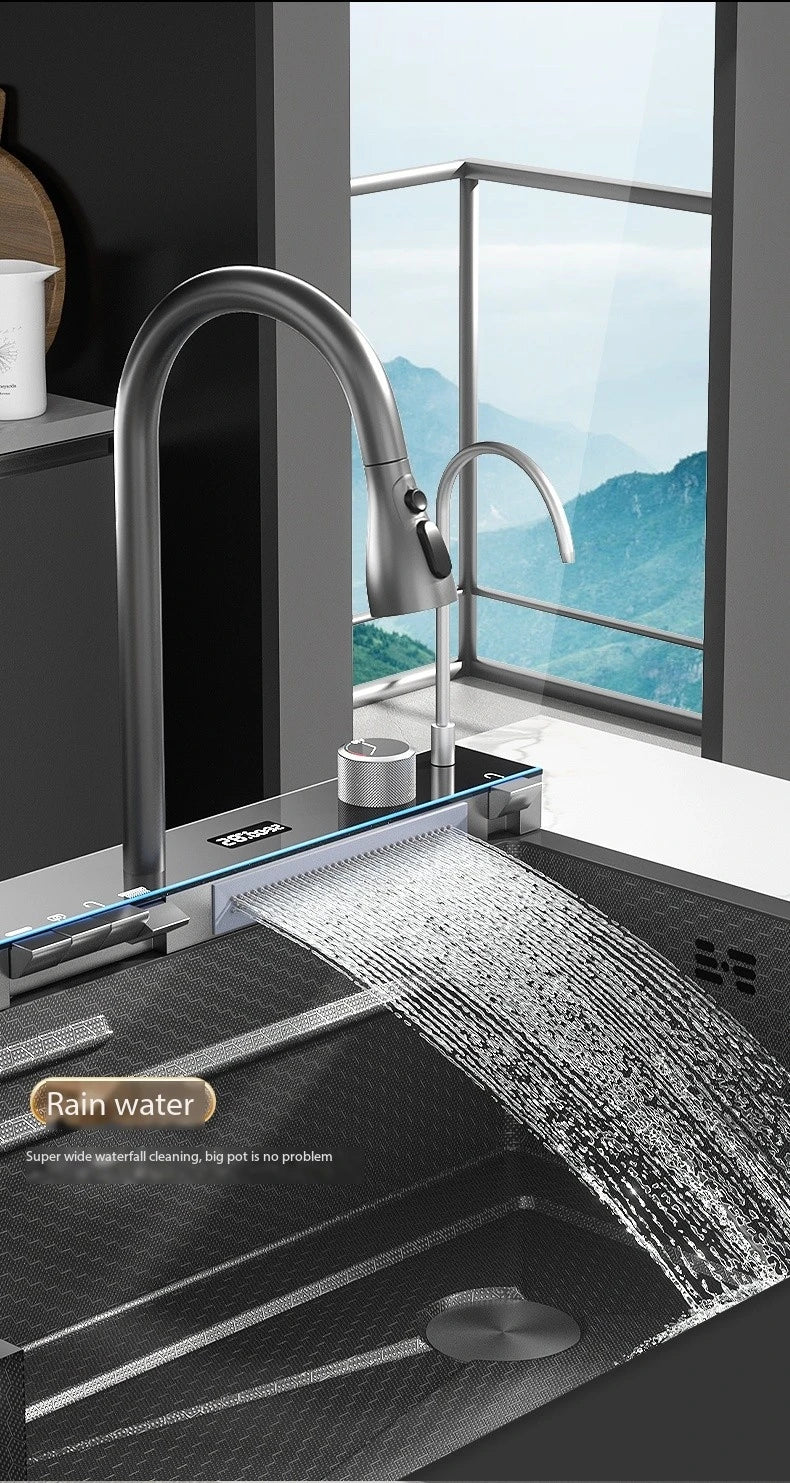 Nianronghua Stainless Steel Kitchen Sink With Digital Display Waterfall Faucet