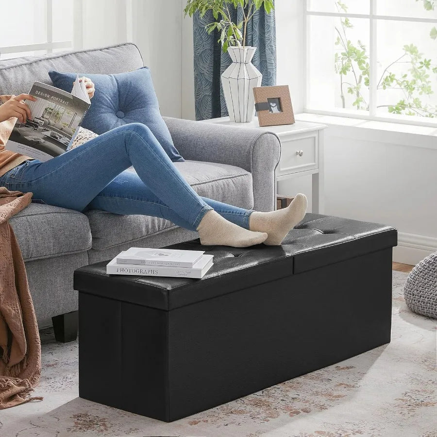 XIUWO Padded Storage Ottoman Bench With Flip Lid Design