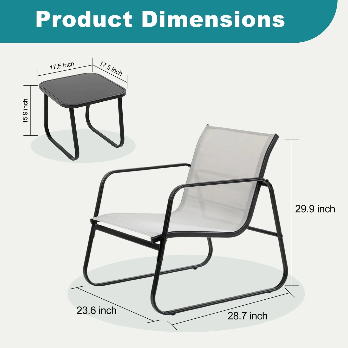 JHK Outdoor 3-Piece Patio Set With Table Metal Frame