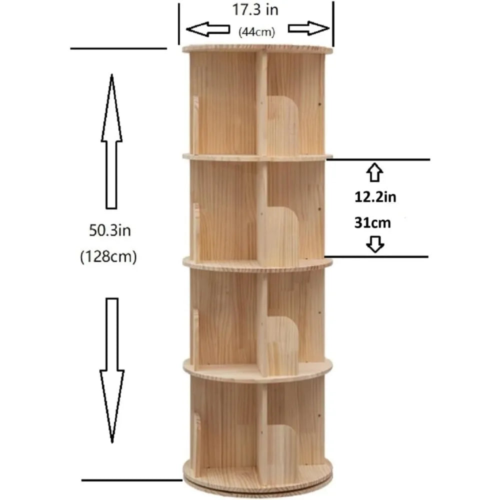 DAFIFY Rotating Wooden Bookshelf 360 Display 4-Tier Floor Standing