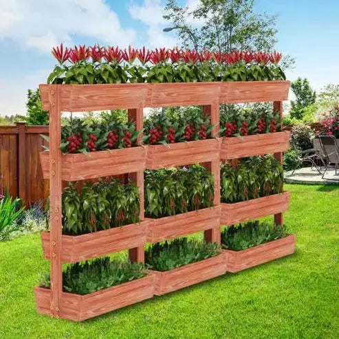 Four Tier Solid Wood Elevated Raised Garden Bed Planter