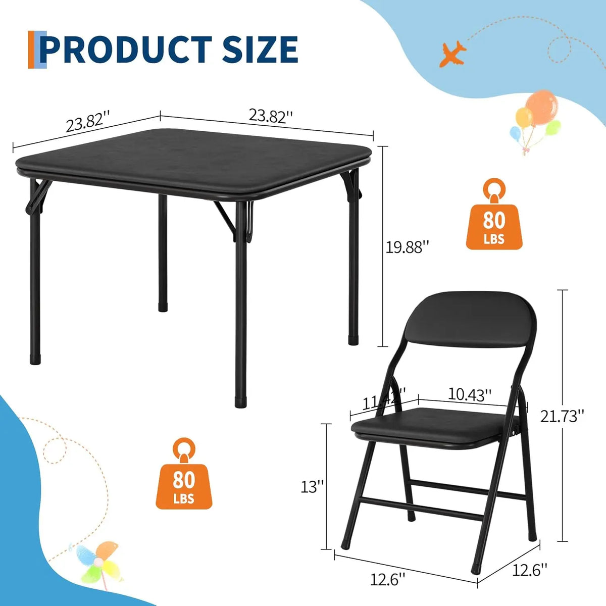 TWISTER.CK Kids Folding Table And Chairs Set For Children