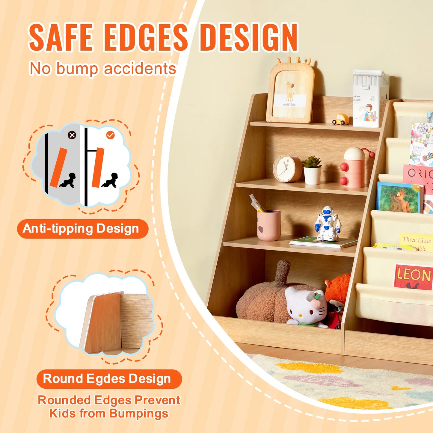 VEVOR Wooden Bookshelf With Multiple Layers For Kids Room