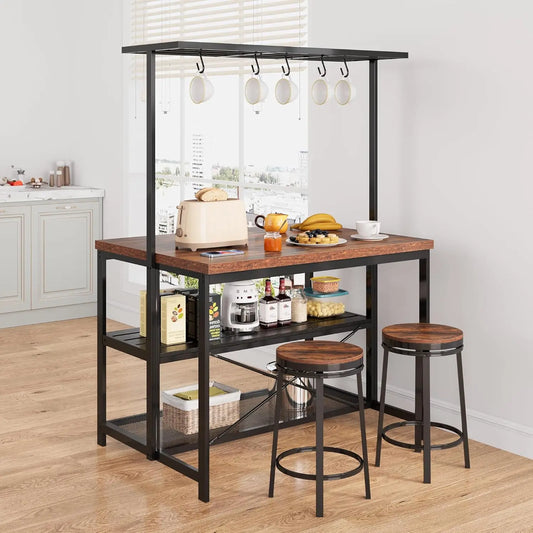 Studyset Kitchen Island With Storage And 3-Tier Bakers Rack