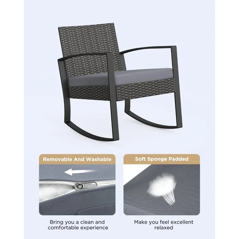 Outdoor Rattan Rocking Bistro Furniture Set With Coffee Table