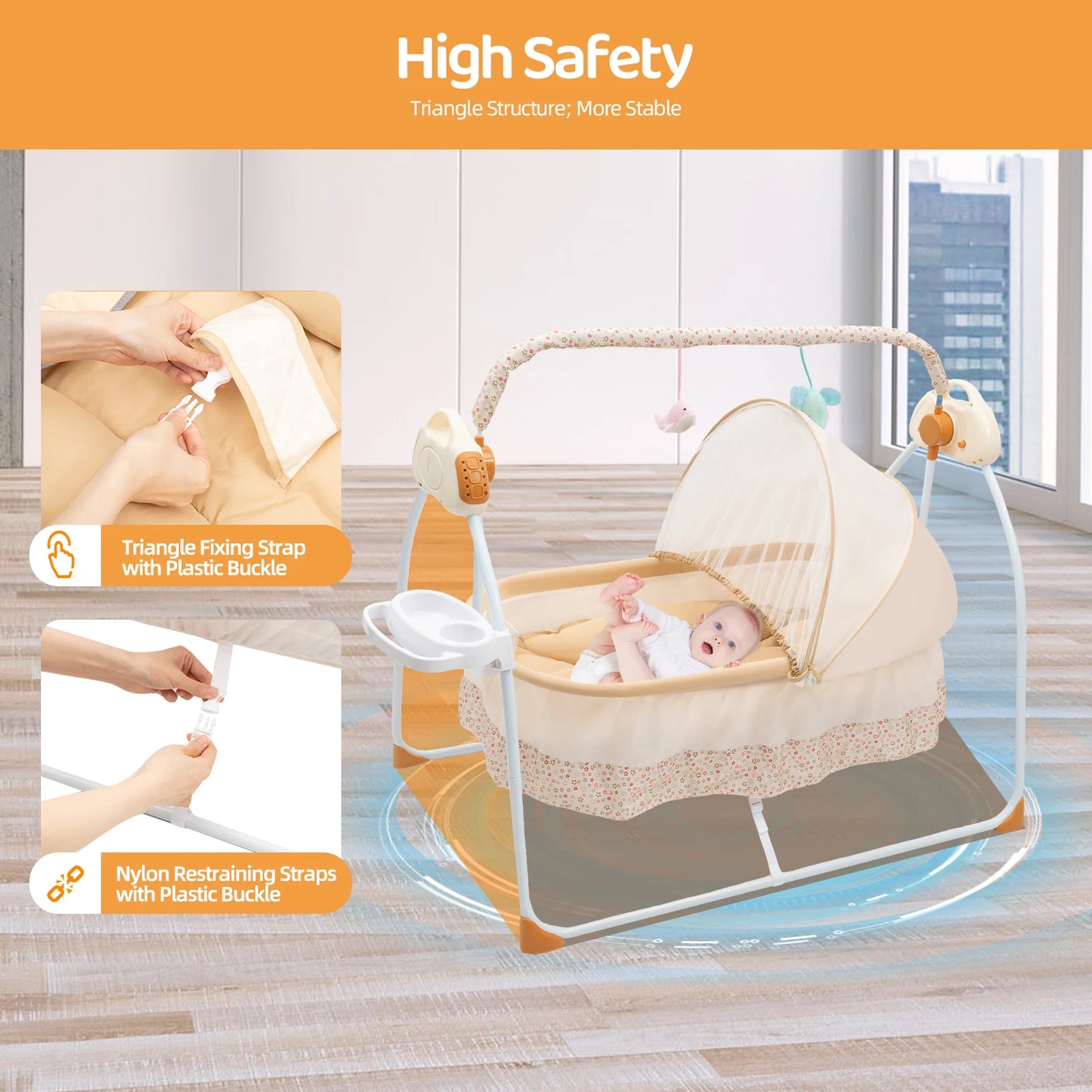 Electric Baby Crib Cradle With Remote Swing And Music