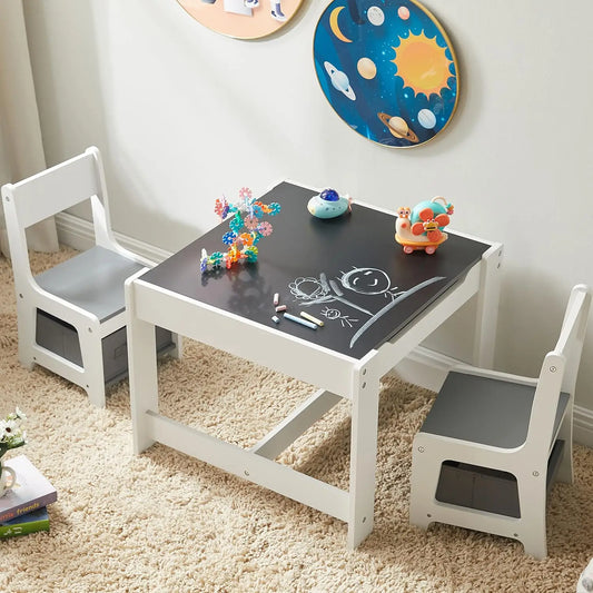 3-In-1 Kids Activity Table And Chairs Set With Storage Drawer