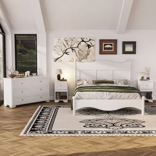 Retro Style 4-Piece Bedroom Set With Platform Bed, Nightstand And Dresser