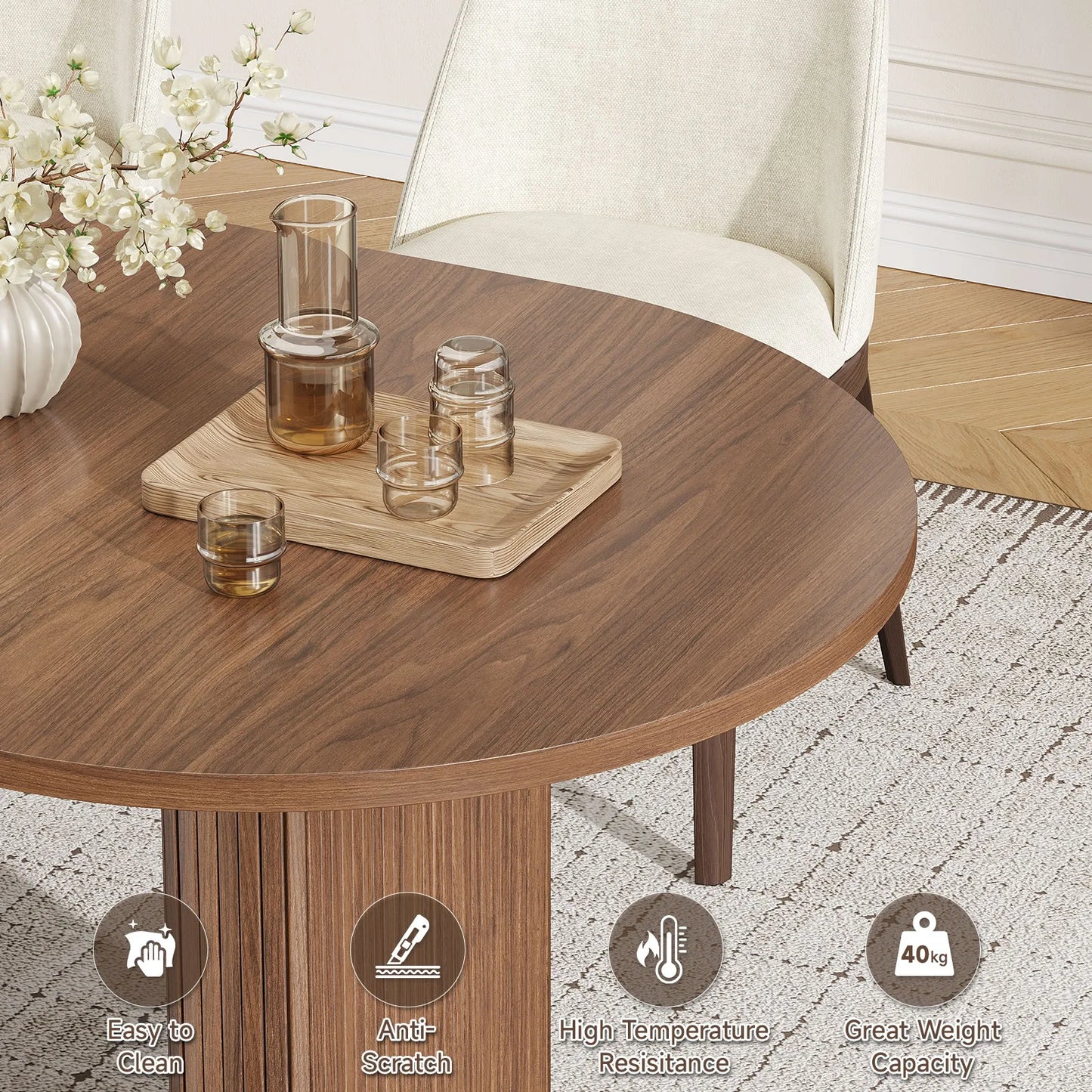 Onbrill Modern Oval Wood Dining Table With Led Lighting