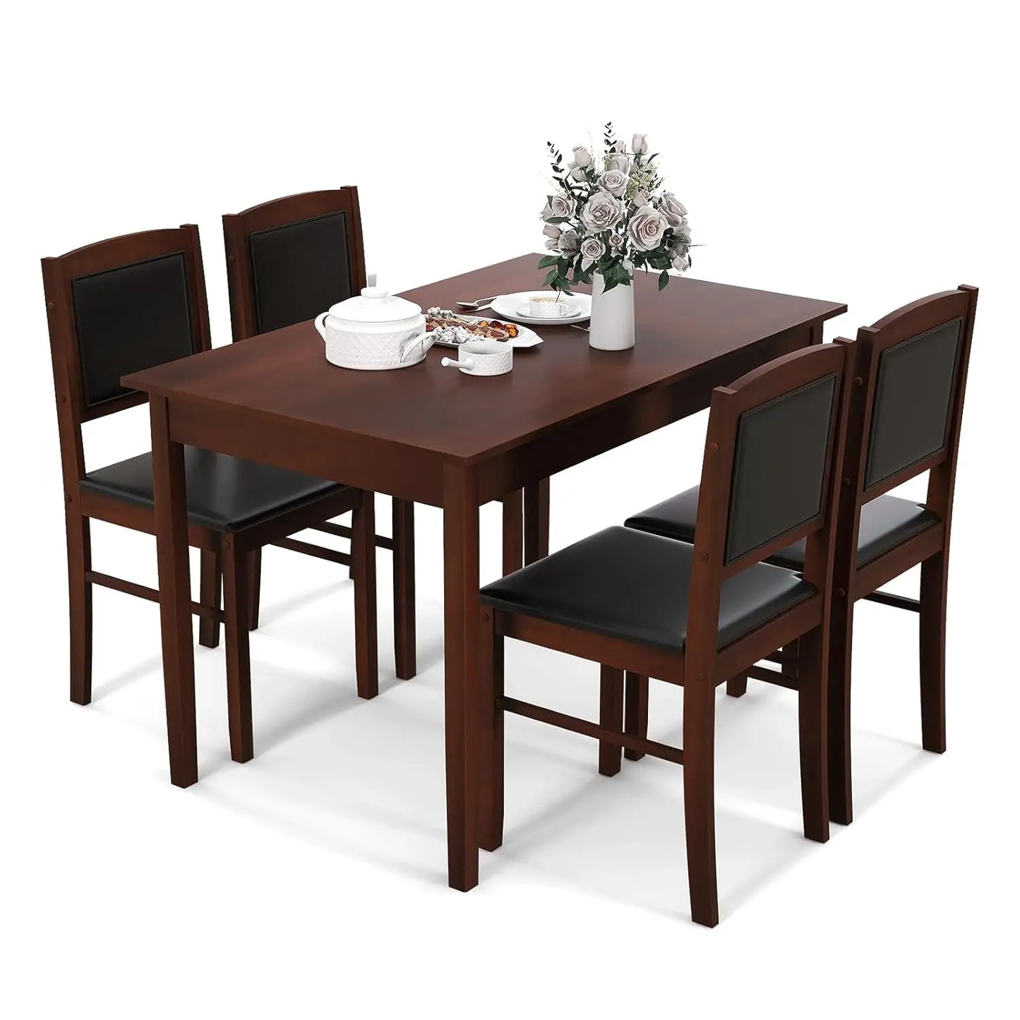 Mid Century Modern Solid Wood Dining Table And Four Chairs