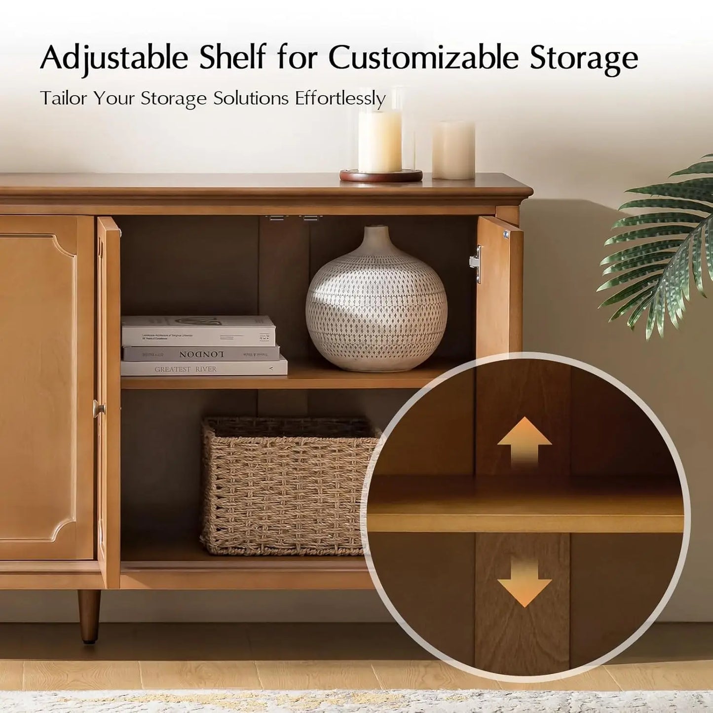 Mid-Century Modern Sideboard Cabinet With Four-Door Storage