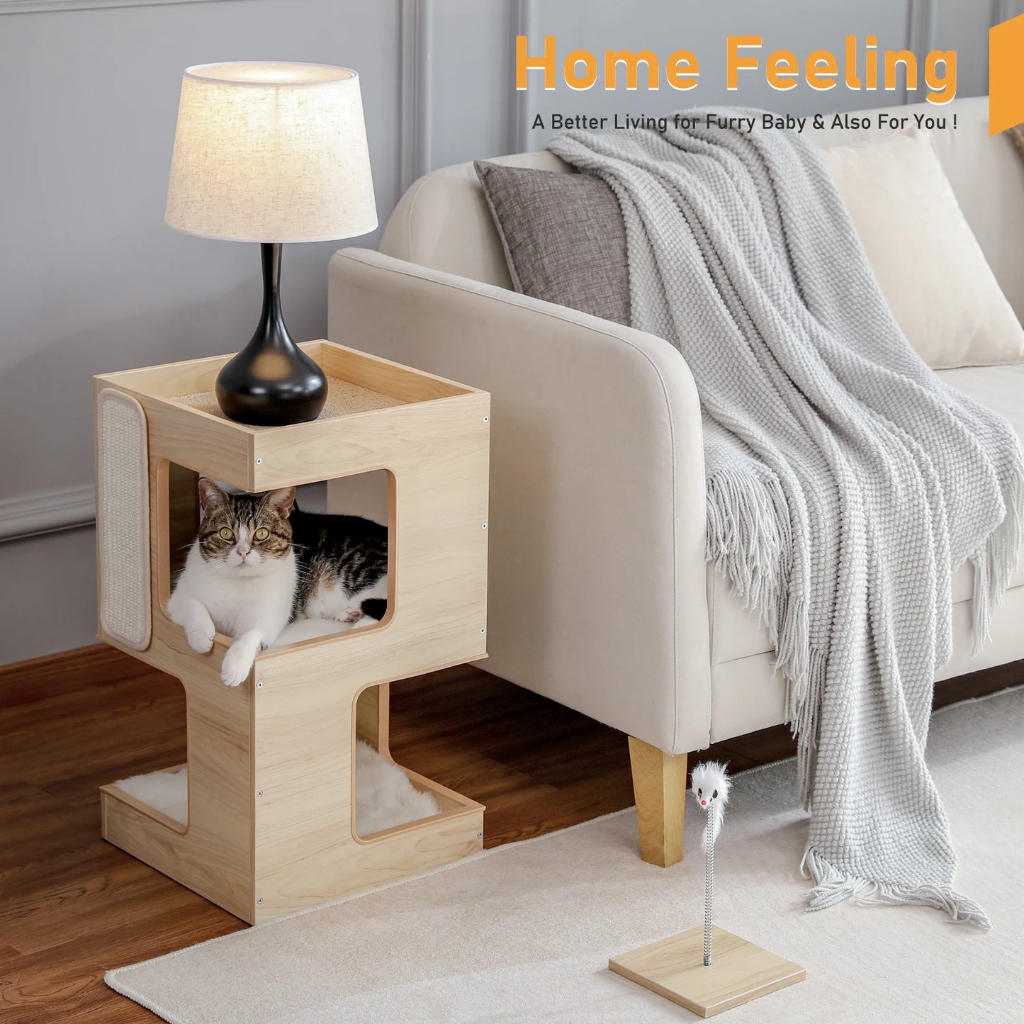 PAWZ Road Wood Cat Condo With Scratching Pad Soft Mats
