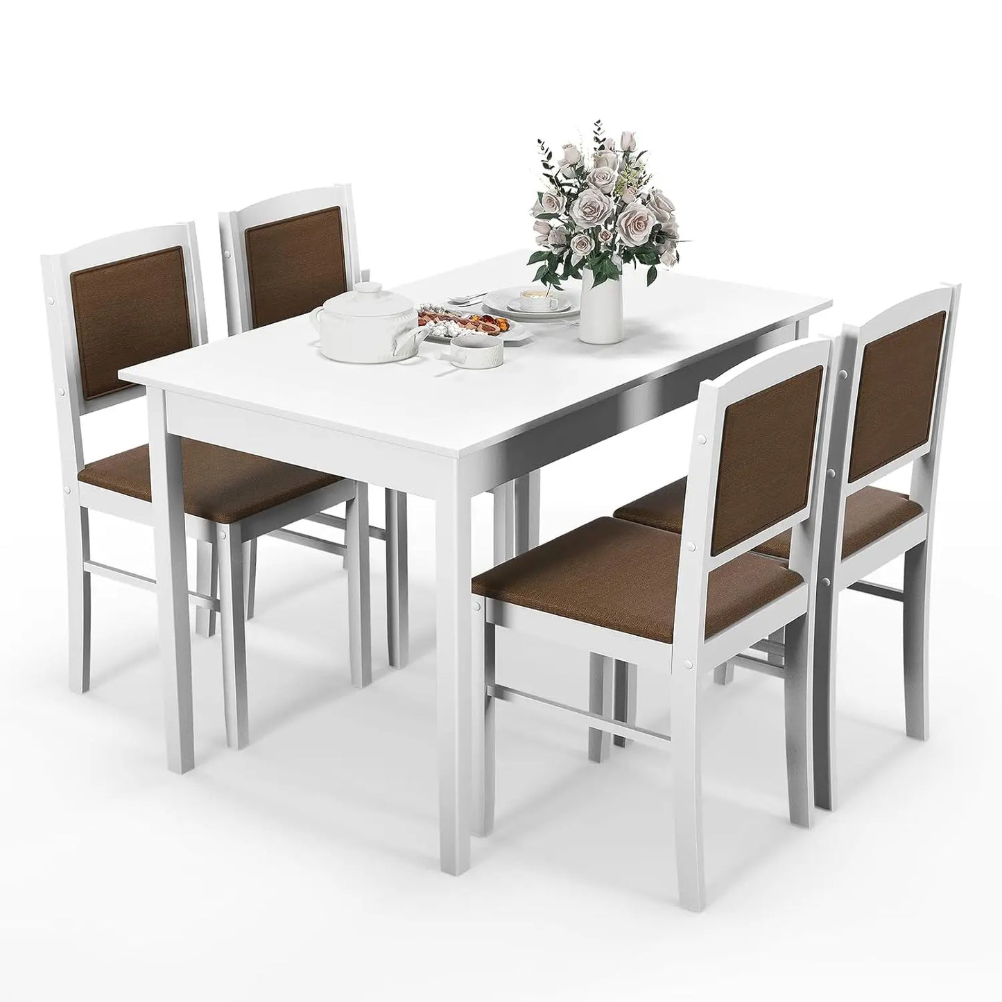Mid Century Modern Solid Wood Dining Table And Four Chairs