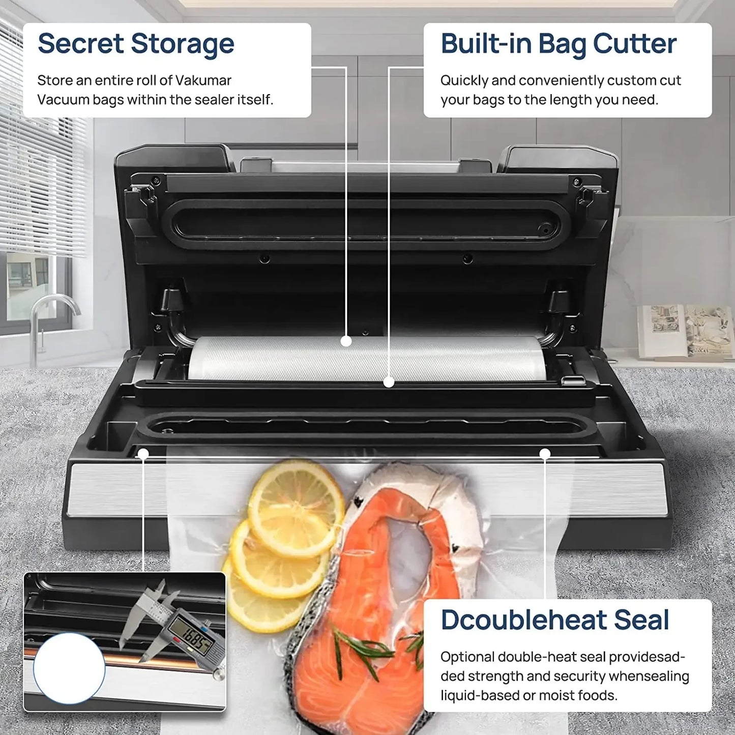 Vakumar VH5186 Vacuum Sealer Machine Includes 2 Vacuum Bag Rolls