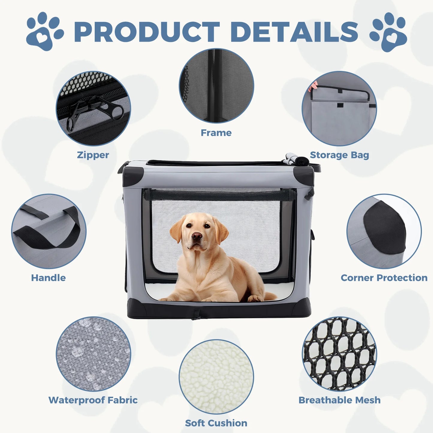 JHK 600D Oxford Fabric Foldable Dog Crate Portable Kennel Indoor