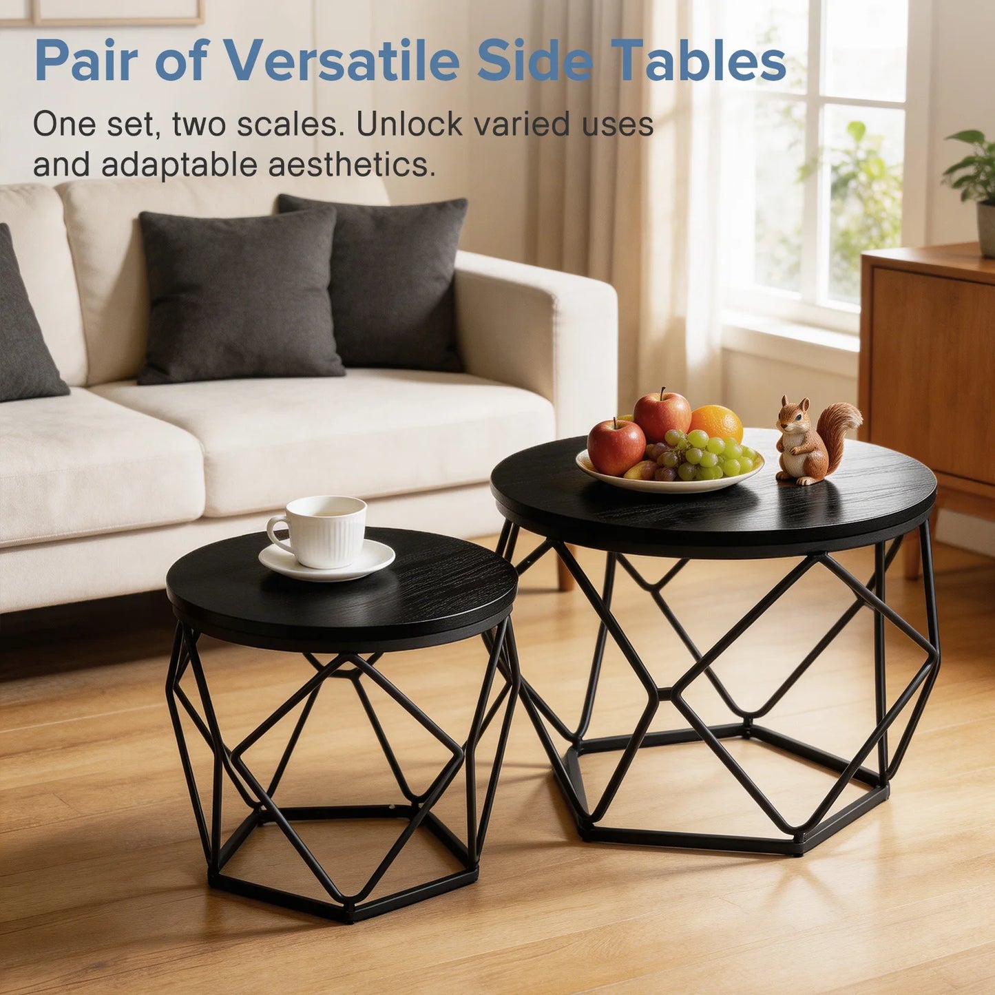 JHK Round Geometric Coffee Tables Set With Hidden Storage