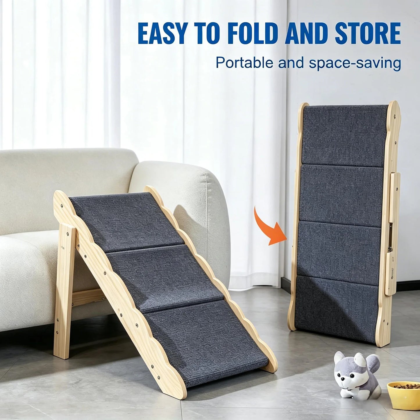 DishyKooker Premium Wooden Pet Stairs And Folding Dog Ramp