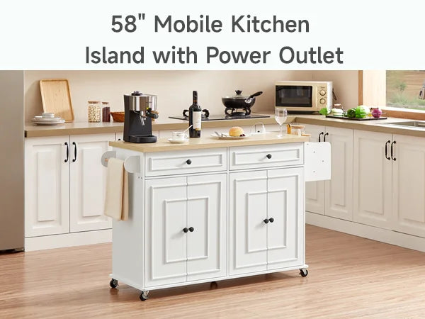 Mobile Wood Kitchen Island With Drop Leaf And Power Outlet