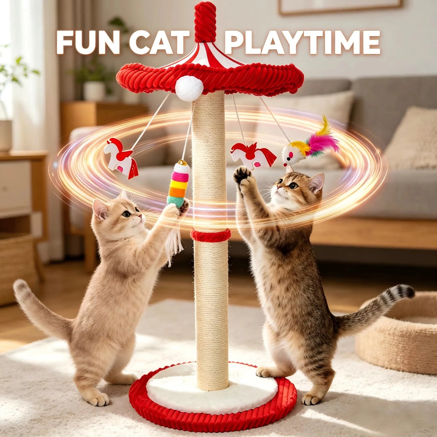 Cwv Carousel Cat Scratching Post With Rotating Toy Stand