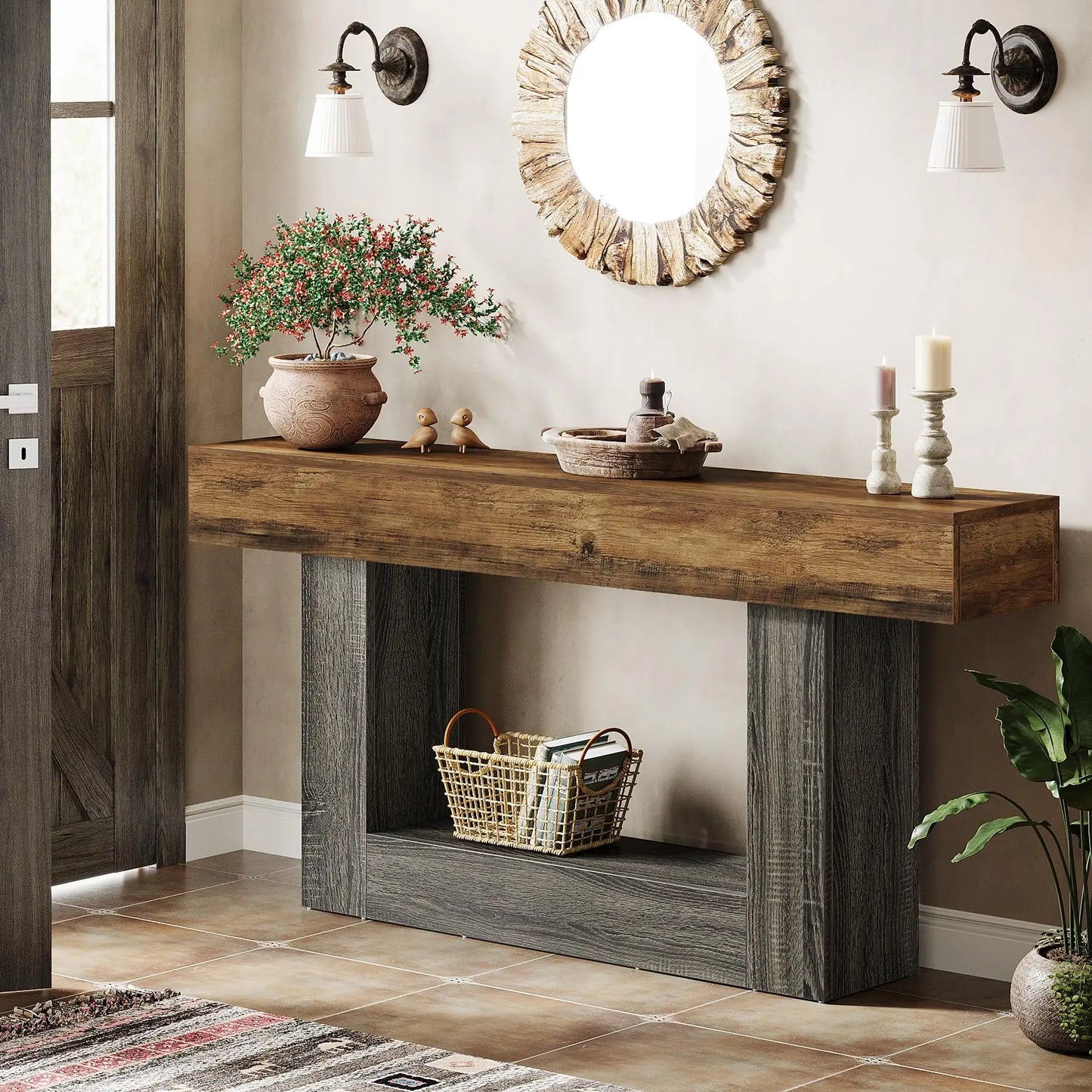 Tribesigns Farmhouse Console Table With U-Shaped Base