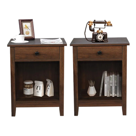 XIAOLANG Set Of 2 Wooden Nightstands With Drawer Storage