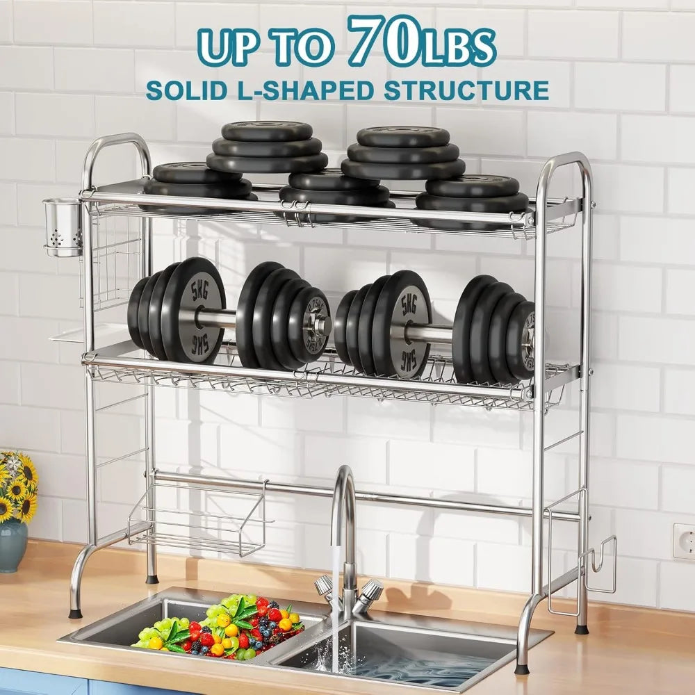 NBVCX Stainless Steel Over Sink Dish Rack With Utensil Holder