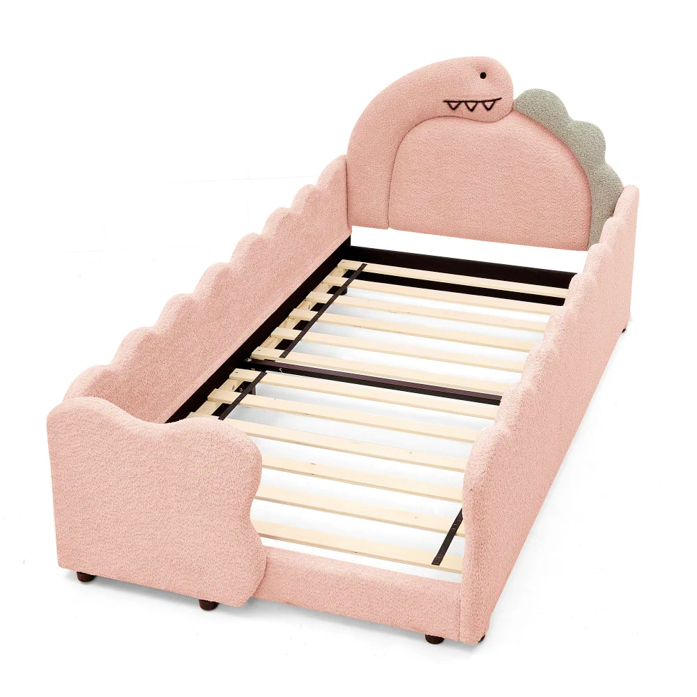 Dinosaur Shaped Kids Bed Frame With Safety Guard Rails Solid Wood