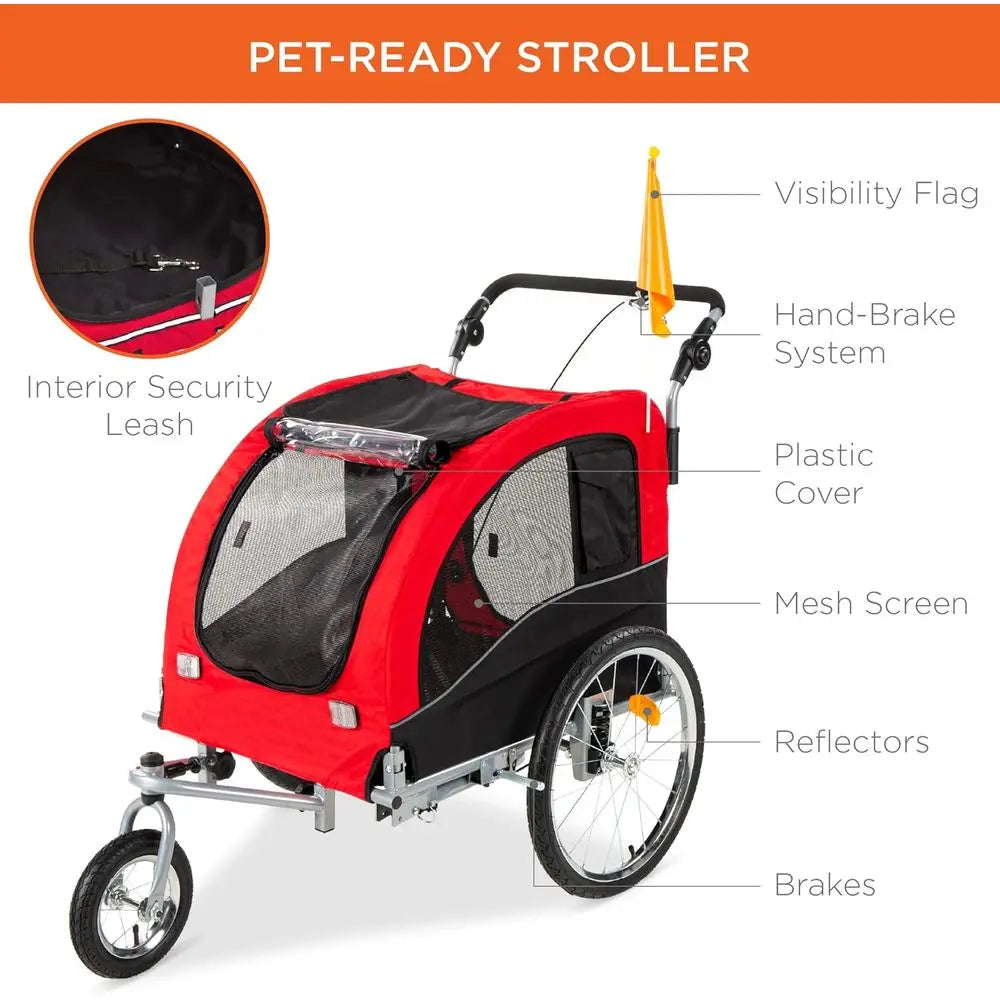 Premium Dog Bike Trailer And Pet Stroller With Hitch Support