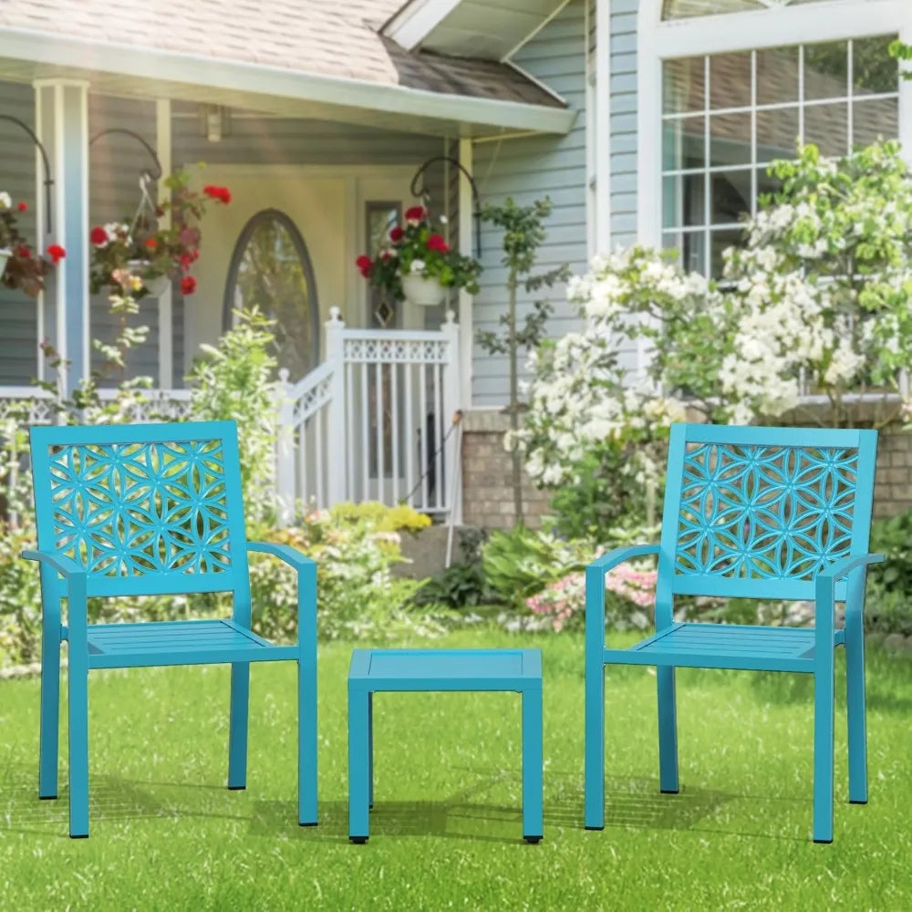 3-Piece Outdoor Bistro Set Stackable Metal Table and Chairs