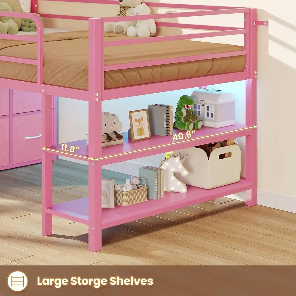 Wooden Bed With Storage Drawers And Built In Led Lights