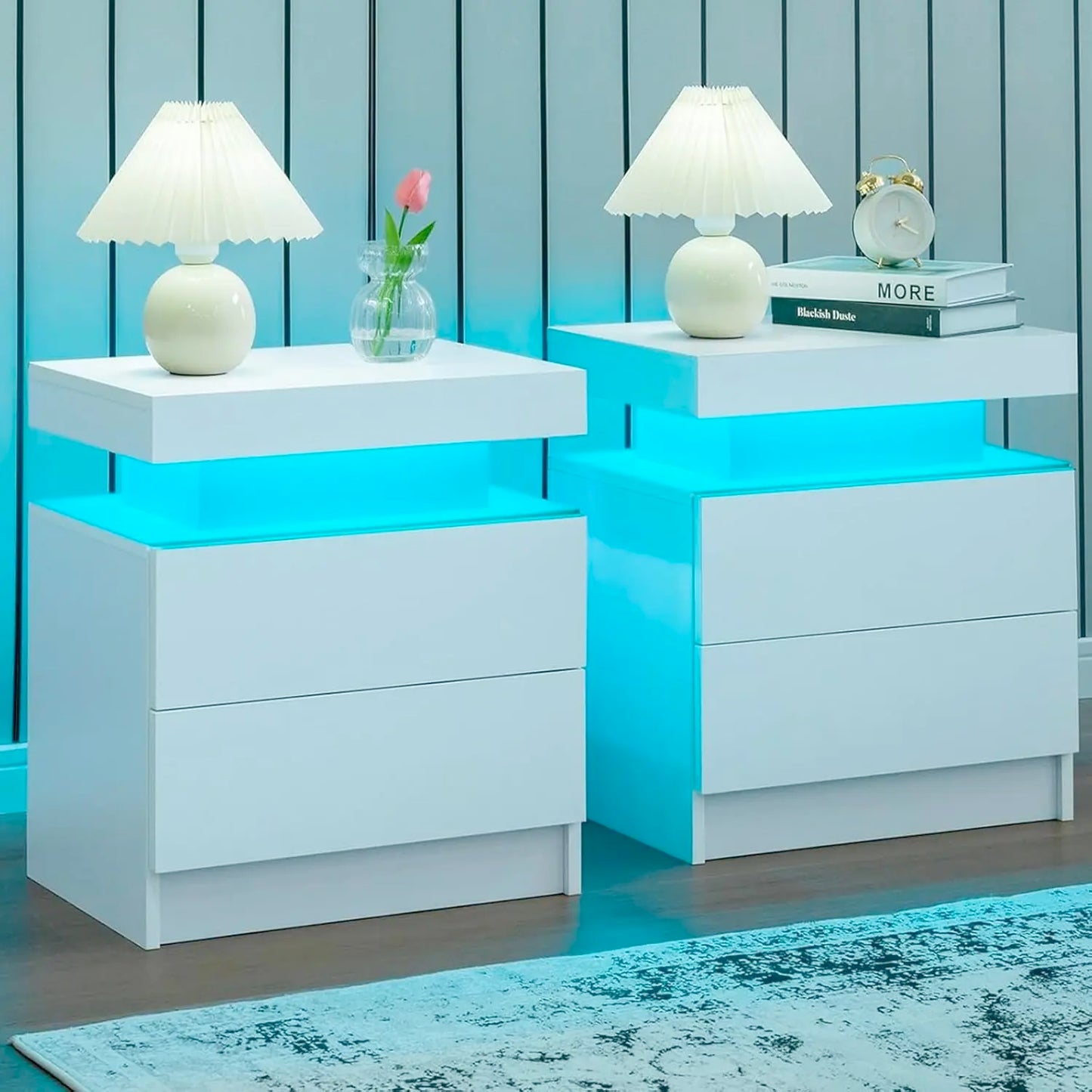 Moyu Led Nightstand Set Of Two With Storage Drawers