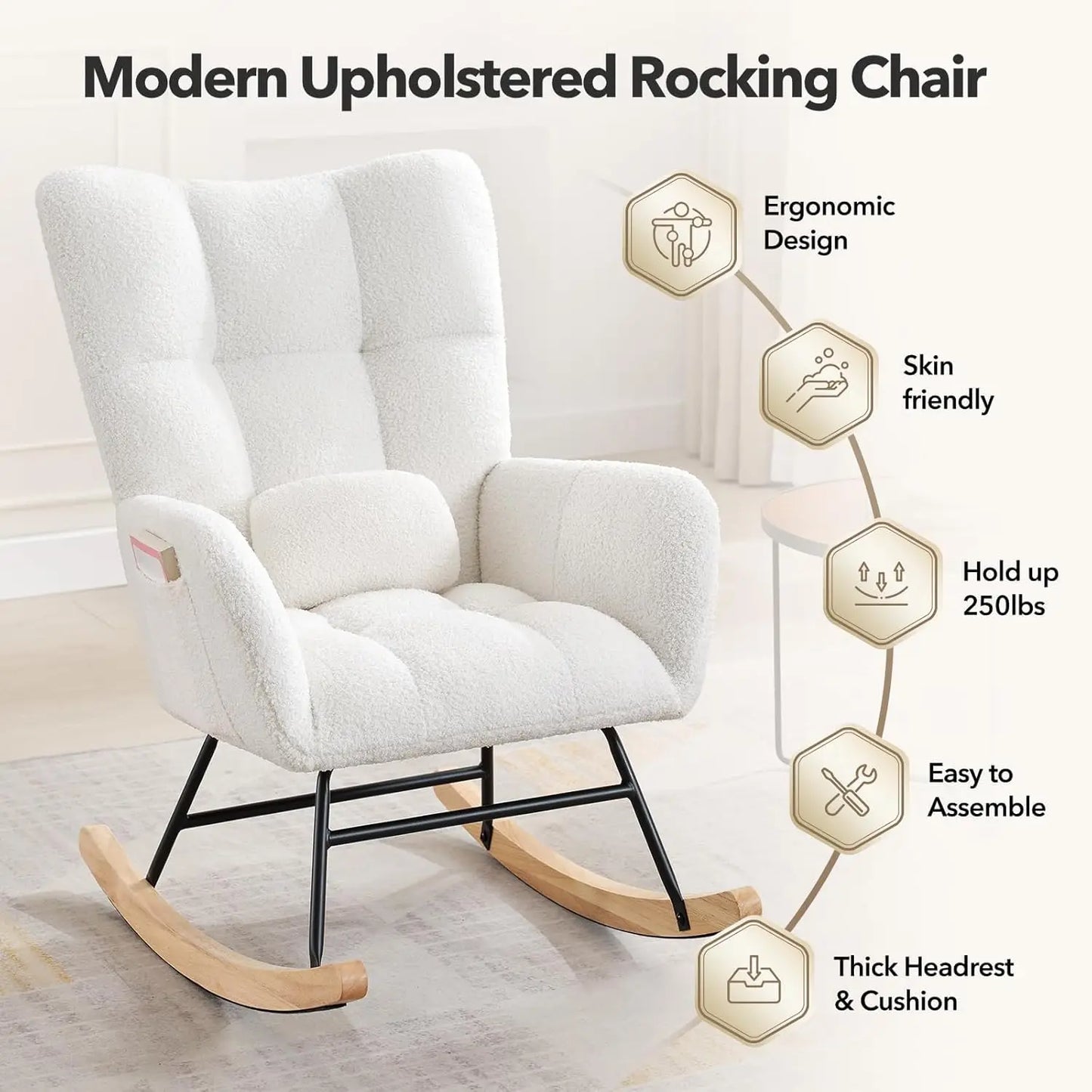 Studyset Modern Boucle Rocking Chair With Side Pocket