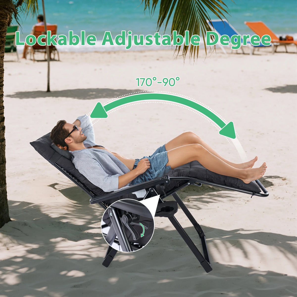 JHK Zero Gravity Folding Recliner Lounge Chair With Cup Holder