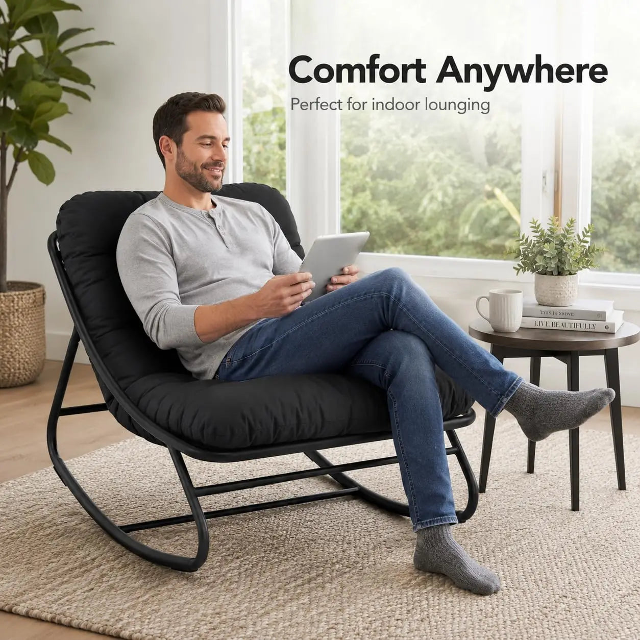 HiMISS Heavy Duty Outdoor Patio Rocking Chair With Thick Cushion