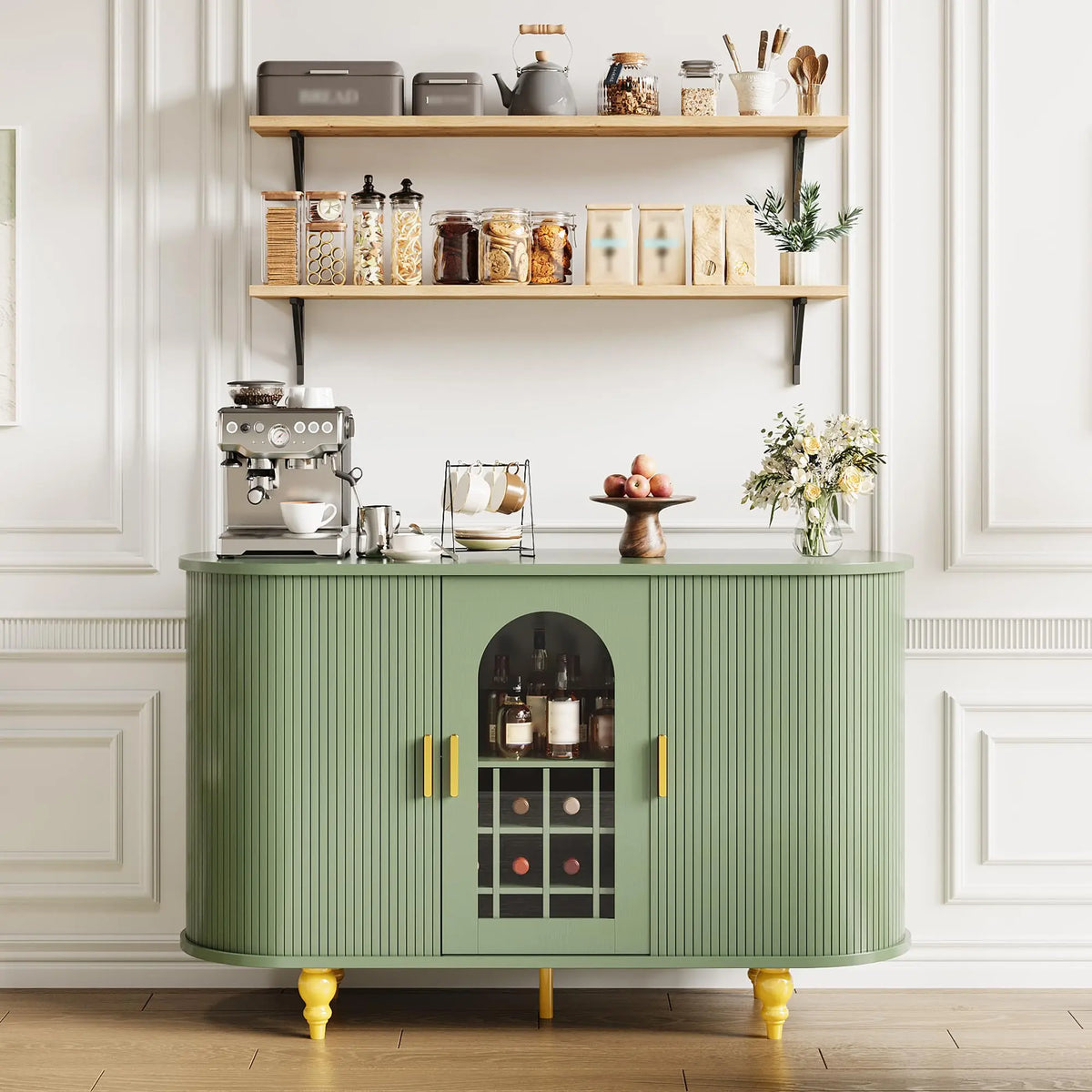 HiMISS Modern Wood Buffet Sideboard With Wine Rack Glass Storage