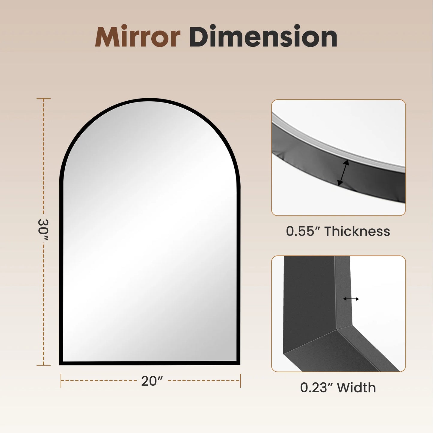 JHK Arched Metal Framed Wall Mirror Modern Home Decor