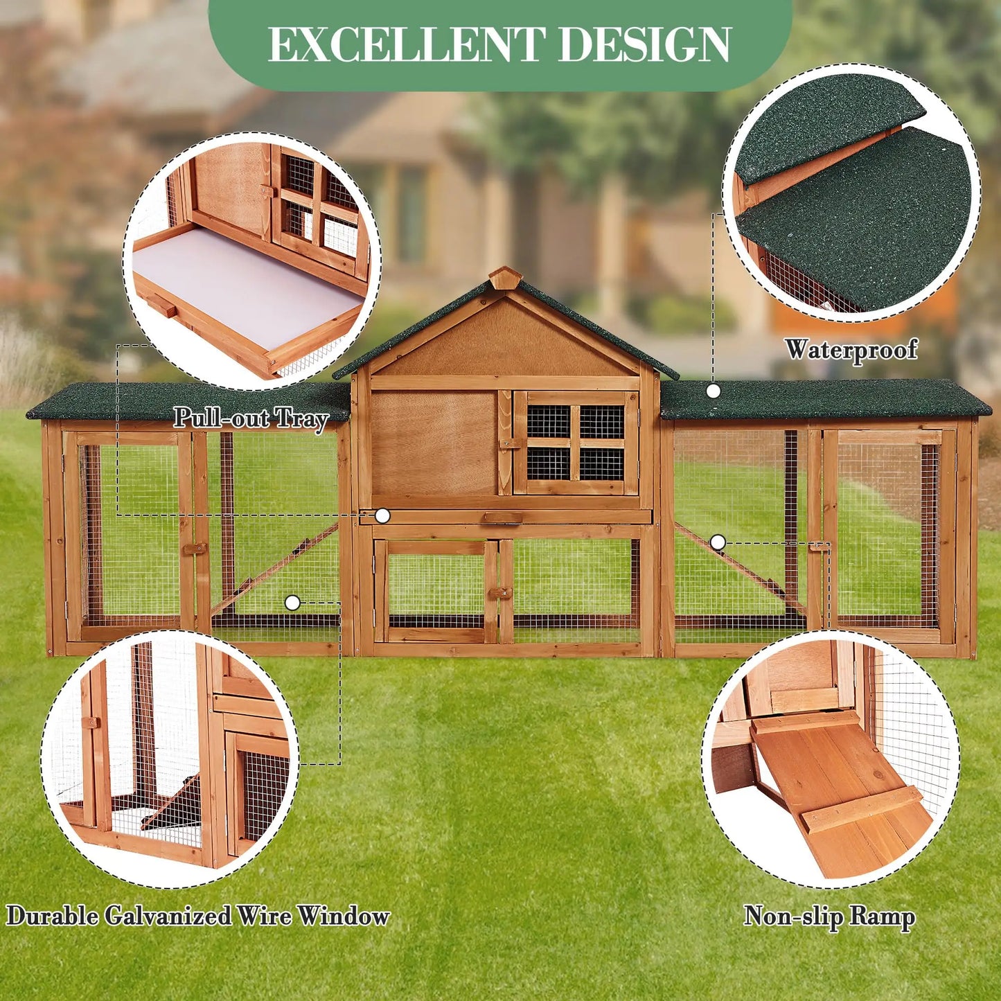 DishyKooker Two Story Wooden Bunny Hutch With Ramp And Run