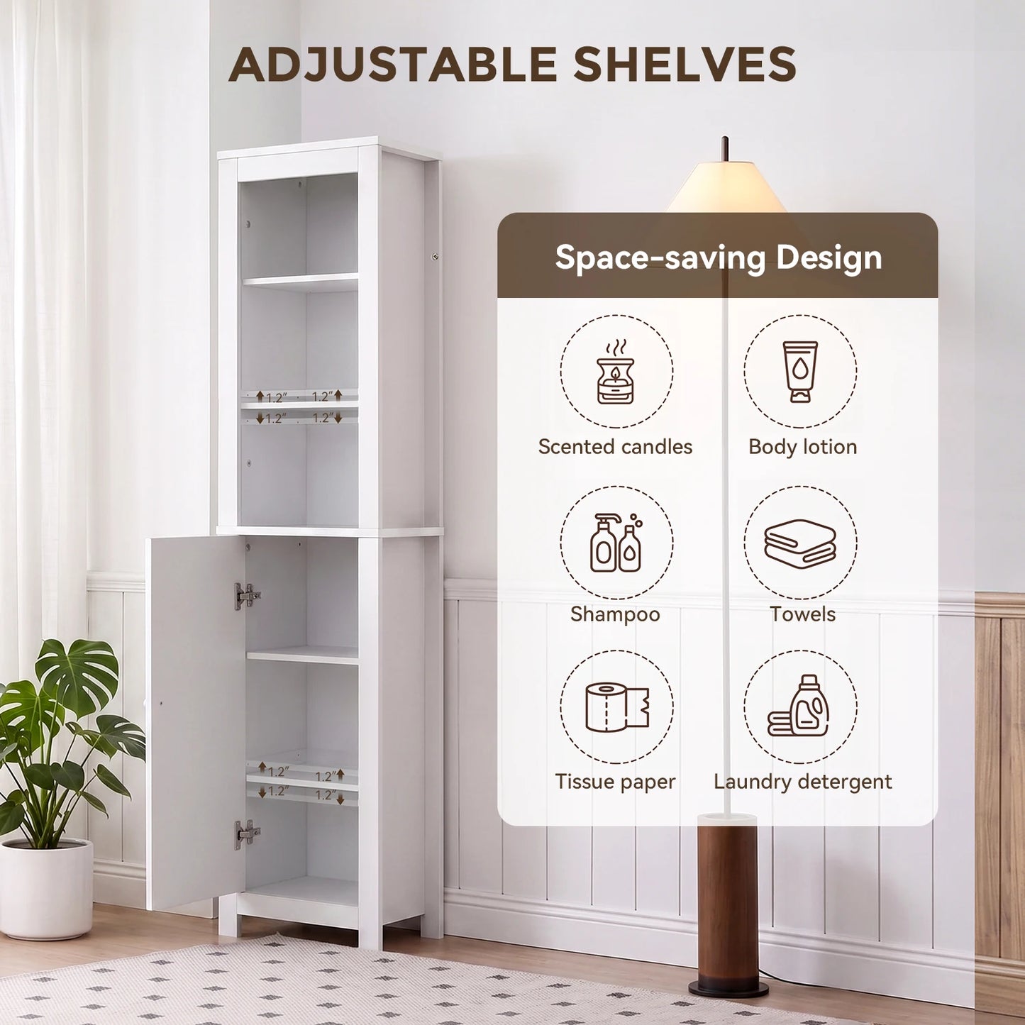 TinyNest Wooden Bathroom Storage Cabinet With Adjustable Shelves