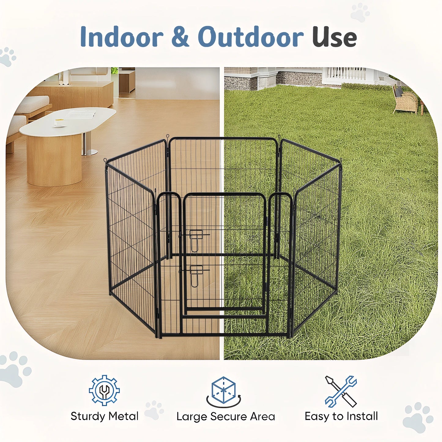 JHK 6-Panel Metal Dog Playpen For Indoor Outdoor Use