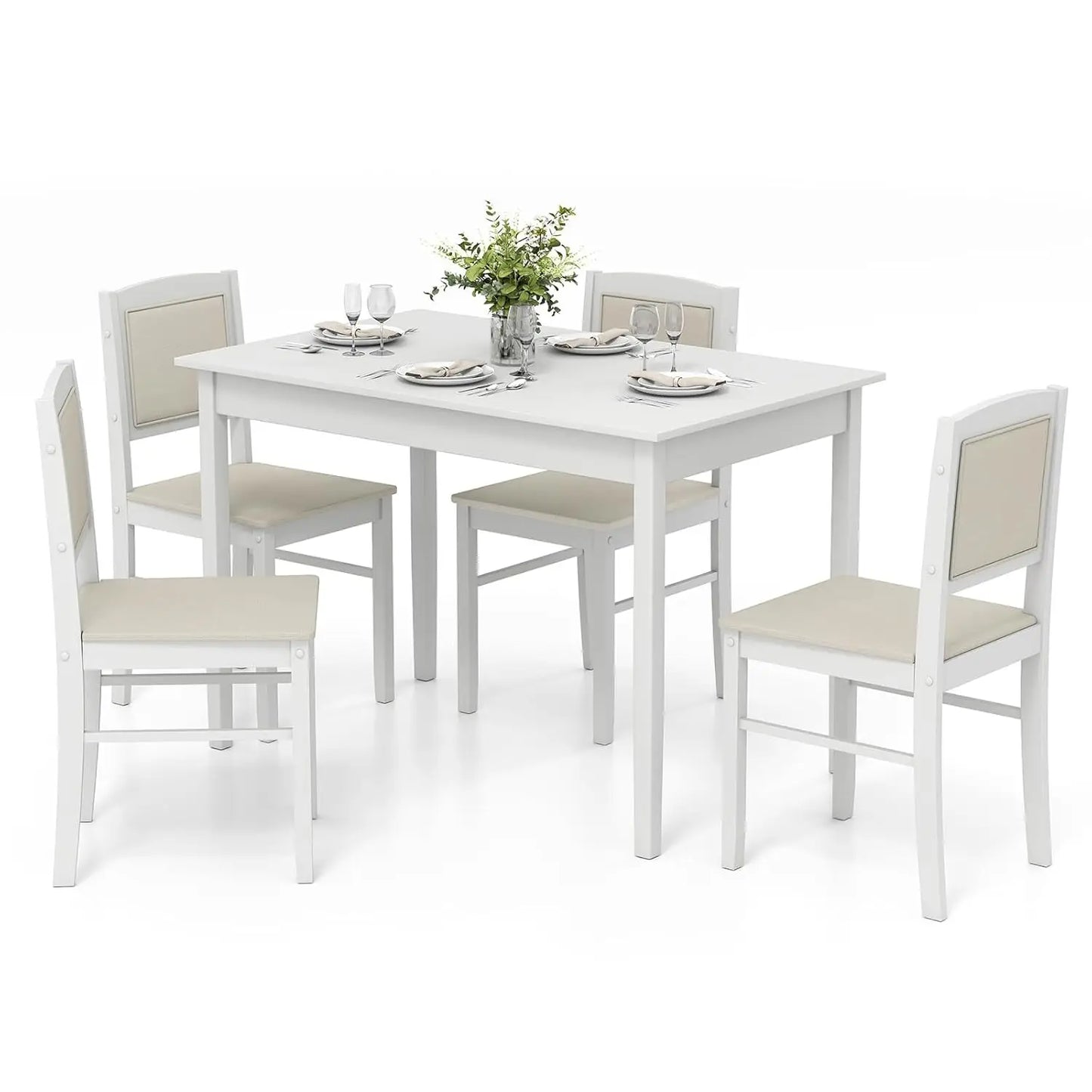 Mid Century Modern Solid Wood Dining Table And Four Chairs
