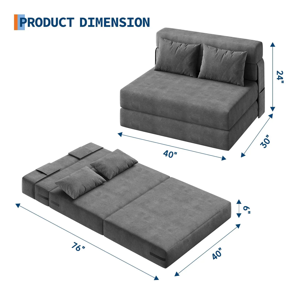 HiMISS Convertible Folding Sofa Bed Sleeper Loveseat With Pillow
