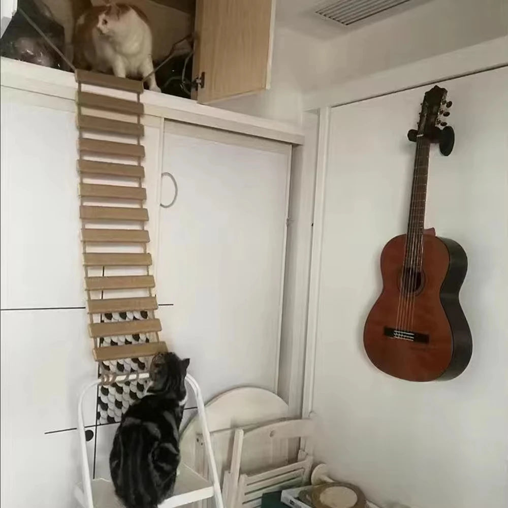 Premium Wooden Sisal Cat Bridge And Scratching Ladder